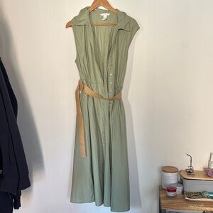 H&M Sage Green Midi Dress with Tan Belt